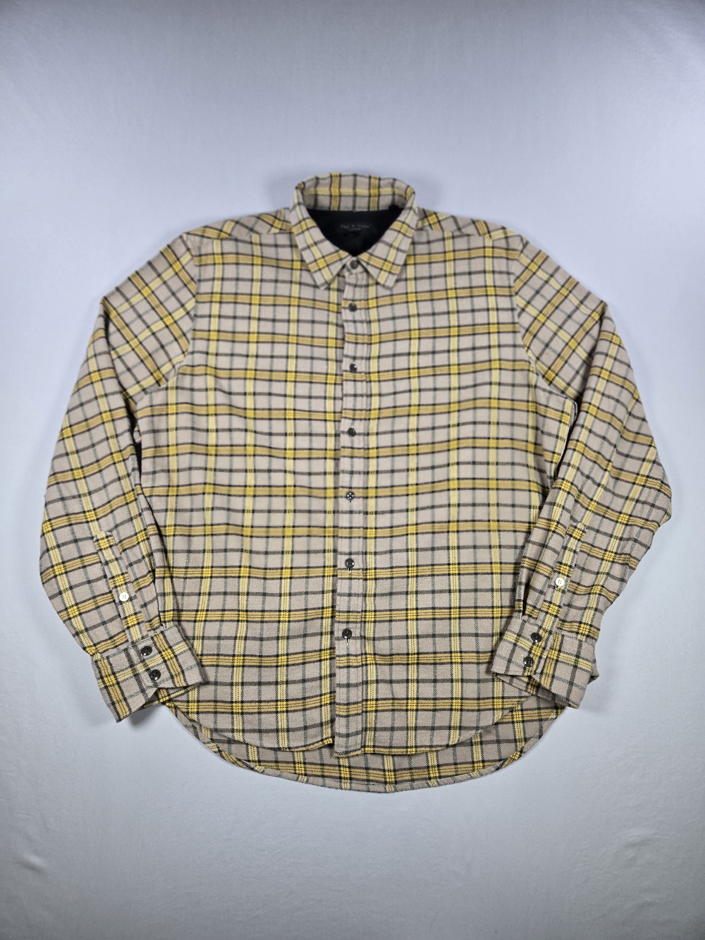 rag & bone Rove Plaid Flannel Shirt Yellow Knit Panel Insert Size Large